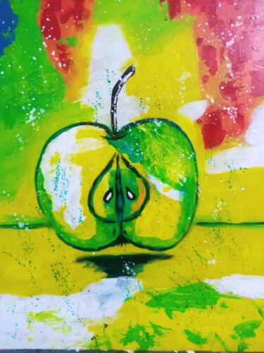 Painting titled "Green apple origina…" by Maryna Yasar, Original Artwork, Acrylic