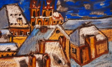 Peinture intitulée "Prague Snow Origina…" par Maryna Yasar, Œuvre d'art originale, Pastel