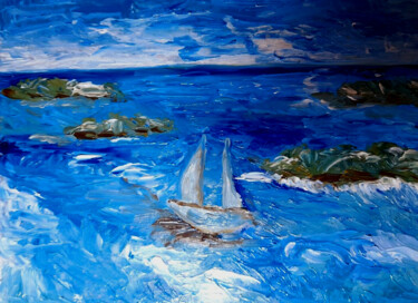 Pintura intitulada "Bahamas Islands oil…" por Maryna Yasar, Obras de arte originais, Óleo