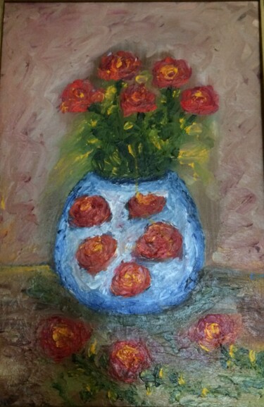 Schilderij getiteld "Голубая ваза" door Marinel Voxx, Origineel Kunstwerk, Olie