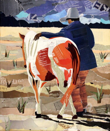 Collages intitolato "Cow-boy" da Maryse Konecki, Opera d'arte originale, Collages