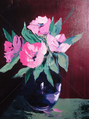 Pittura intitolato "bouquet-de-fleurs-r…" da Maryse Pattyn, Opera d'arte originale, Olio