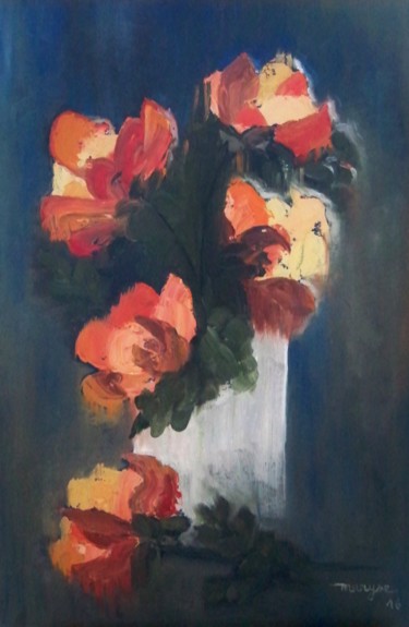 Painting titled "Bouquet orangé au v…" by Maryse Curinier-Rochette, Original Artwork, Acrylic