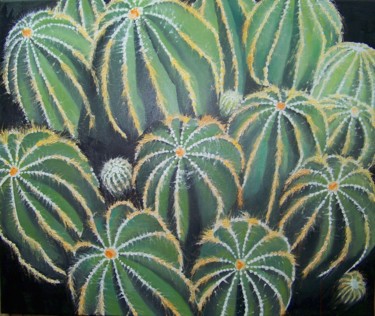 Painting titled "Les cactus de Lisilk" by Maryse Curinier-Rochette, Original Artwork, Oil Mounted on Wood Stretcher frame