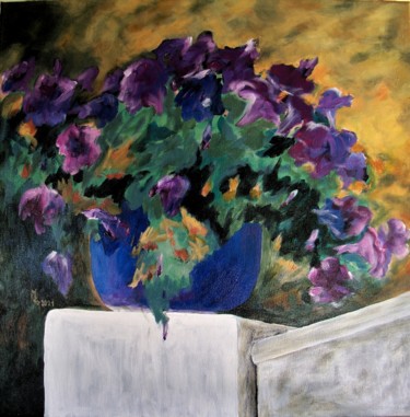 Pintura intitulada "Les fleurs sur le m…" por Maryse Curinier-Rochette, Obras de arte originais, Acrílico Montado em Armação…