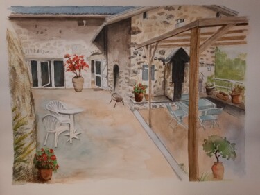 Painting titled "La maison, isba ard…" by Maryse Curinier-Rochette, Original Artwork, Watercolor