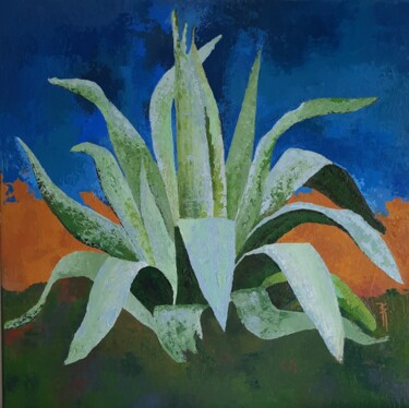 Painting titled "Agave fleur d'été" by Maryse Curinier-Rochette, Original Artwork, Acrylic Mounted on Wood Stretcher frame