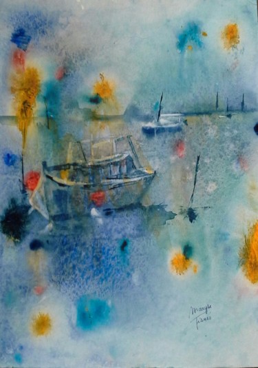 "Blue boat" başlıklı Tablo Maryse Tisnés tarafından, Orijinal sanat, Suluboya