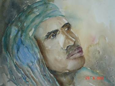 Peinture intitulée "LE TURBAN BLEU" par Maryse Tisnés, Œuvre d'art originale