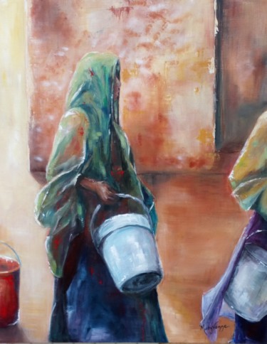 Peinture intitulée "La porteuse d'eau" par Maryvonne Leborgne, Œuvre d'art originale, Acrylique