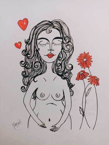 Rysunek zatytułowany „Femme enceinte” autorstwa Marzel, Oryginalna praca, Marker