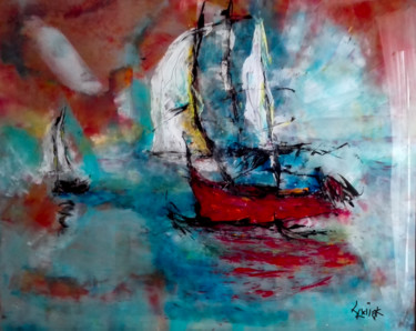 Peinture intitulée "Yacht 1" par Marzena Ewiak, Œuvre d'art originale, Acrylique