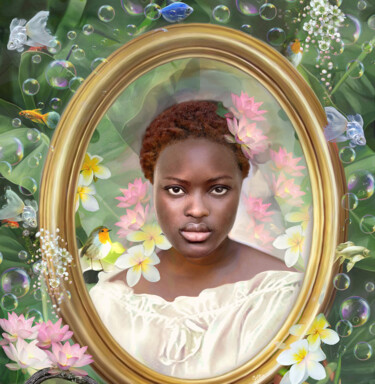 Digital Arts titled "portrait en fleurs…" by Masa Zodros, Original Artwork, Digital Painting