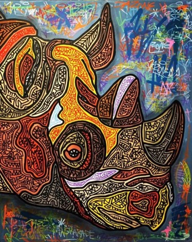 Peinture intitulée "LE RHINO SYMPA" par Mascarade, Œuvre d'art originale, Acrylique