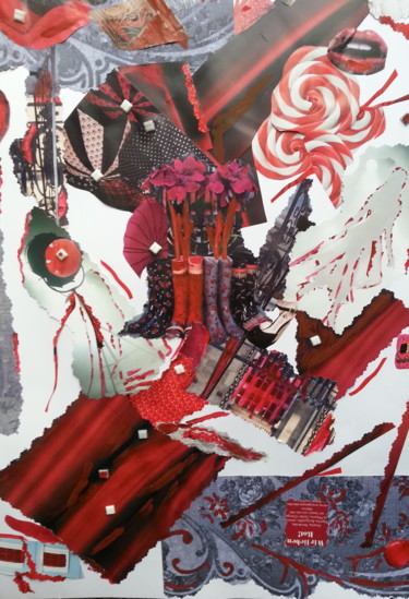 Collages getiteld "BurGundY" door Brigitte Anna Henny, Origineel Kunstwerk, Collages