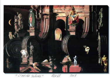 Κολάζ με τίτλο "L'Heure Bleure" από Massimo Fedele, Αυθεντικά έργα τέχνης, Παστέλ Τοποθετήθηκε στο Ξύλινο φορείο σκελετό
