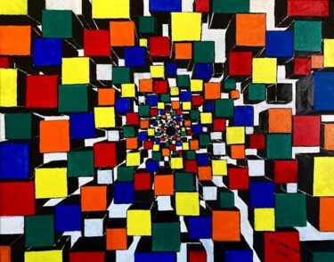 Painting titled "Il buco nero Cube (…" by Massimo Mancuso, Original Artwork, Oil Mounted on Wood Stretcher frame