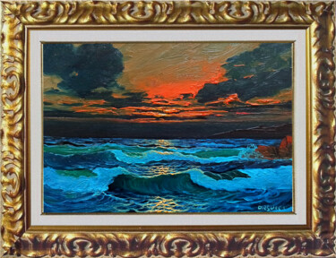 Malerei mit dem Titel "Sea sunset small ve…" von Massimo Orsucci, Original-Kunstwerk, Öl Auf Andere starre Platte montiert