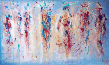 Pintura intitulada "7 people in blue" por Master Phago, Obras de arte originais, Acrílico