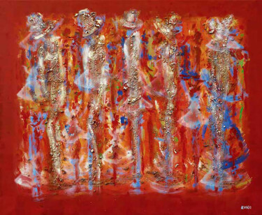 Painting titled "People in red color" by Master Phago, Original Artwork, Acrylic