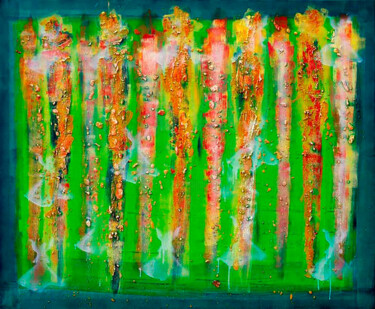 Schilderij getiteld "Peoples in Green" door Master Phago, Origineel Kunstwerk, Acryl