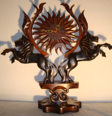 Sculpture titled "Desktop clock''Blac…" by Angel Dobrev, Original Artwork, Wood