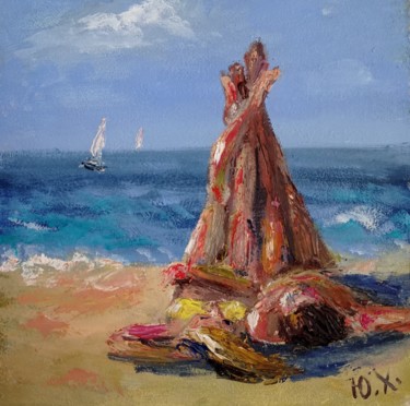 Schilderij getiteld "Море любви пляж и с…" door Yuliya Hmeleva, Origineel Kunstwerk, Olie