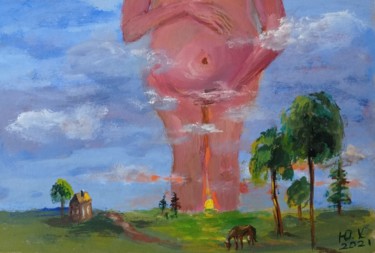 Картина под названием "Рождение нового дня" - Yuliya Hmeleva, Подлинное произведение искусства, Темпера