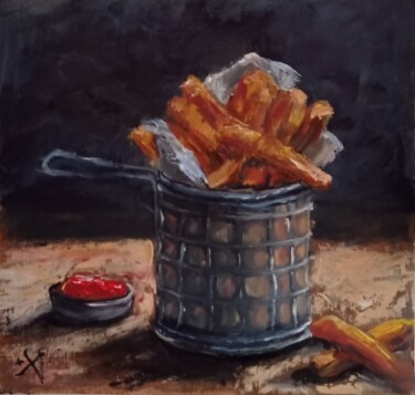 Картина под названием "Картошка фри" - Yuliya Hmeleva, Подлинное произведение искусства, Масло
