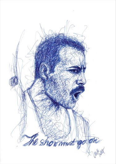 Pittura intitolato "Freddie Mercury - o…" da Mateja Marinko, Opera d'arte originale, Inchiostro