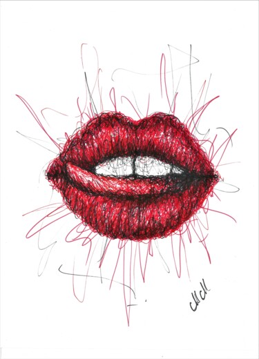 Картина под названием "sexy red lips paint…" - Mateja Marinko, Подлинное произведение искусства, Чернила