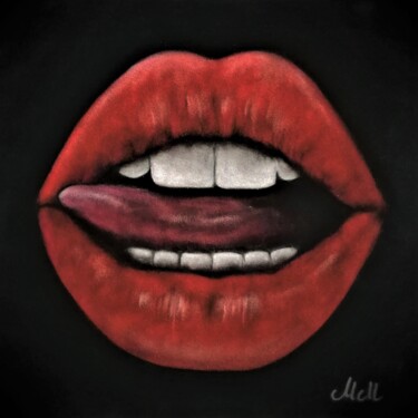 Pintura titulada "Red lips on black v…" por Mateja Marinko, Obra de arte original, Pastel