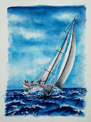 "The sailboat" başlıklı Tablo Mateja Marinko tarafından, Orijinal sanat, Suluboya