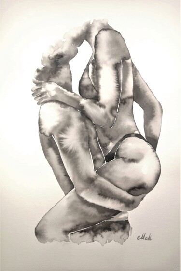 Картина под названием "Lovers IV" - Mateja Marinko, Подлинное произведение искусства, Чернила