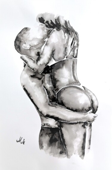 Peinture intitulée "Lovers V" par Mateja Marinko, Œuvre d'art originale, Encre