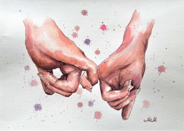 Картина под названием "Holding hands VI" - Mateja Marinko, Подлинное произведение искусства, Акварель