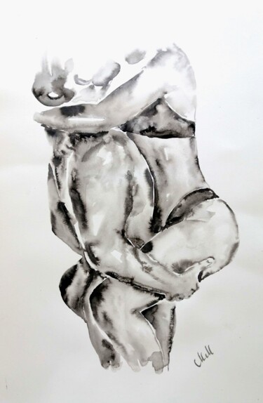 Peinture intitulée "Lovers embrace VII" par Mateja Marinko, Œuvre d'art originale, Encre