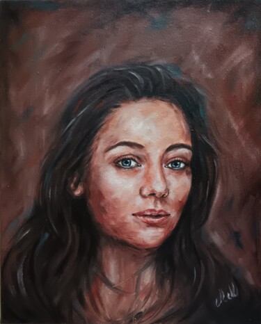 Painting titled "Woman's look" by Mateja Marinko, Original Artwork, Oil Mounted on Wood Stretcher frame