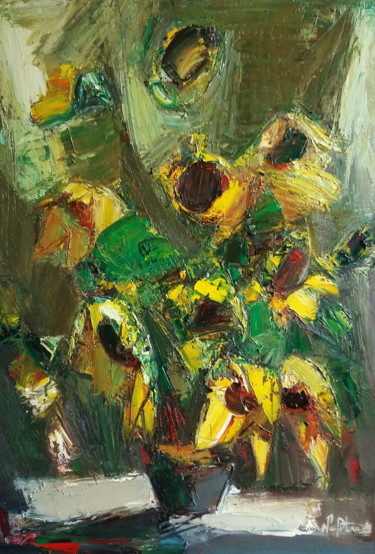Pintura intitulada "Sunflowers 46x65cm,…" por Mateos Sargsyan, Obras de arte originais, Óleo Montado em Armação em madeira