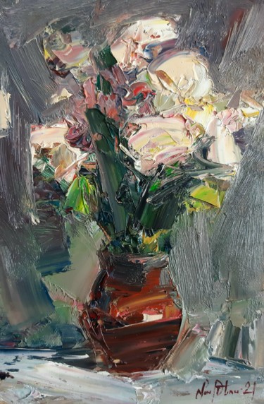 Peinture intitulée "Abstract flowers in…" par Mateos Sargsyan, Œuvre d'art originale, Huile Monté sur Châssis en bois