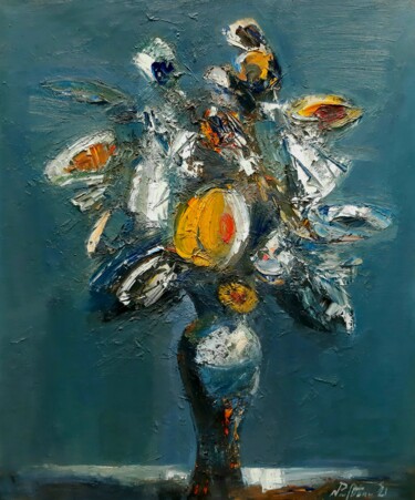 Pintura intitulada "Abstract flowers in…" por Mateos Sargsyan, Obras de arte originais, Óleo Montado em Armação em madeira