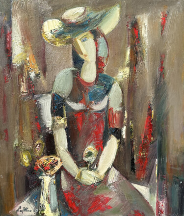 Pittura intitolato "Woman with hat (70x…" da Mateos Sargsyan, Opera d'arte originale, Olio Montato su Telaio per barella in…