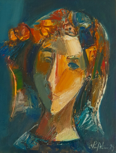Painting titled "Abstract portrait (…" by Mateos Sargsyan, Original Artwork, Oil Mounted on Wood Stretcher frame