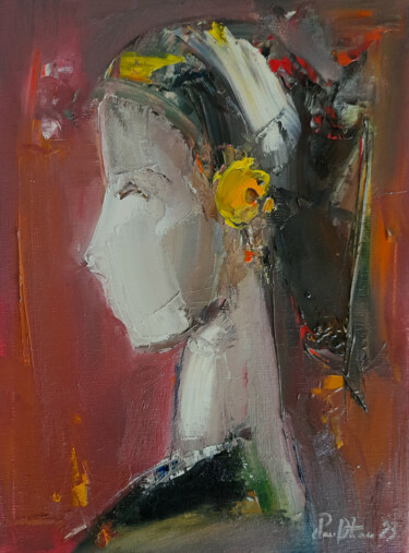 Painting titled "Abstract portrait" by Mateos Sargsyan, Original Artwork, Oil Mounted on Wood Stretcher frame