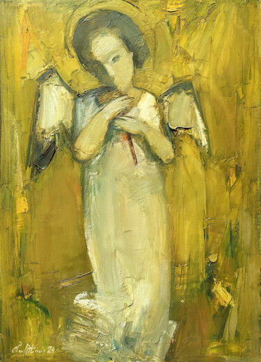 Painting titled "Heavenly Messenger" by Mateos Sargsyan, Original Artwork, Oil Mounted on Wood Stretcher frame