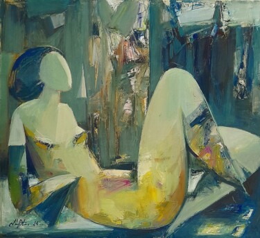 Painting titled "Resting Thoughts" by Mateos Sargsyan, Original Artwork, Oil Mounted on Wood Stretcher frame