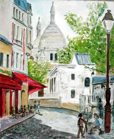 Peinture intitulée "montmartre (place d…" par Mateos, Œuvre d'art originale