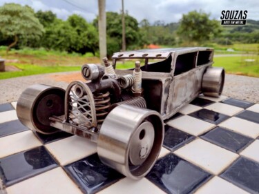 Sculptuur getiteld "Carro Hot Rod" door Mateus Souza, Origineel Kunstwerk, Metalen