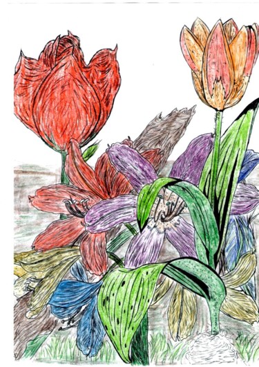 Drawing titled "Flores" by Matheus Borges Meier, Original Artwork, Pigments