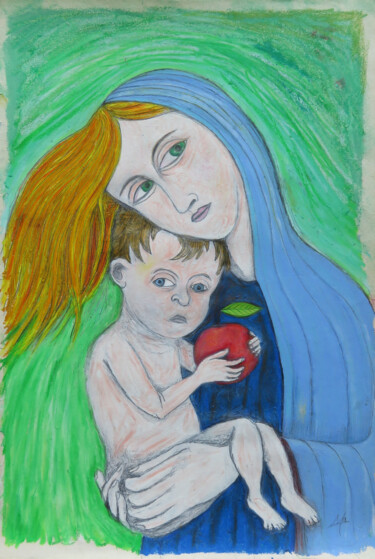 Dessin intitulée "Femme et enfant / W…" par Mathieu Zeitindjioglou (Mathieu Z), Œuvre d'art originale, Pastel